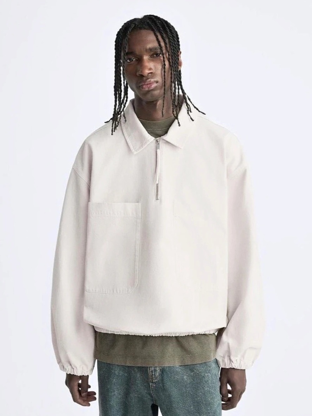 ZARA White Denim Pullover Jacket Like New